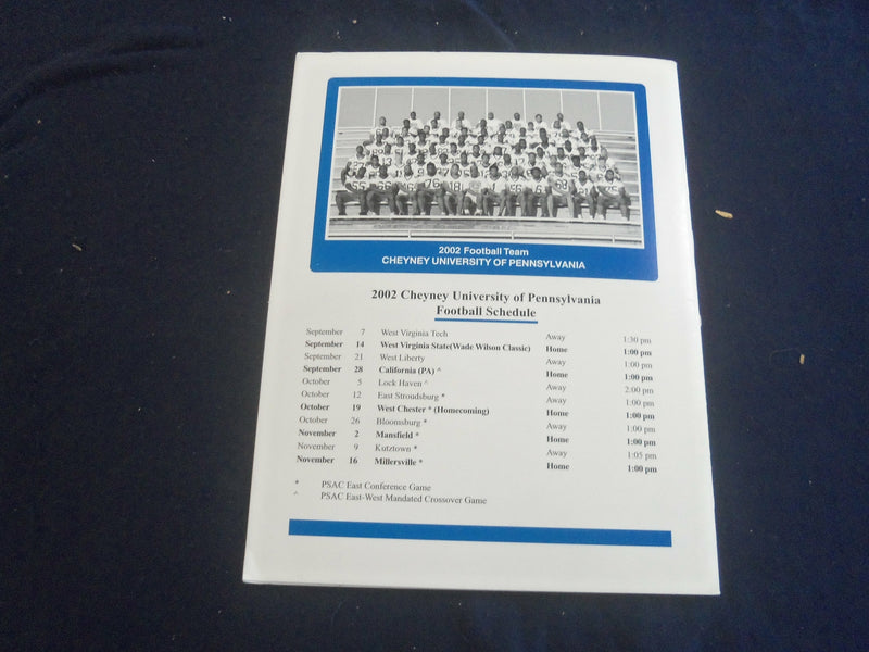 2002 NOV 2 FOOTBALL PROGRAM - CHEYNEY UNIVERSITY VS. MANSFIELD UNIV- ST 6583W