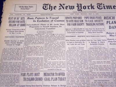 1939 MAY 8 NEW YORK TIMES - BASIC PATTERN IS TRACED IN EVOLUTION, COSMOS- NT 584