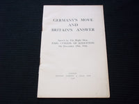 1916 GERMANY'S MOVE AND BRITAIN'S ANSWER SOFTCOVER BOOK BY EARL CURZON - J 7146