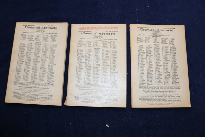 1922 CHEMICAL ABSTRACTS SEMI-MONTHLY MAGAZINE - LOT OF 25-COMPLETE YEAR - O 3381