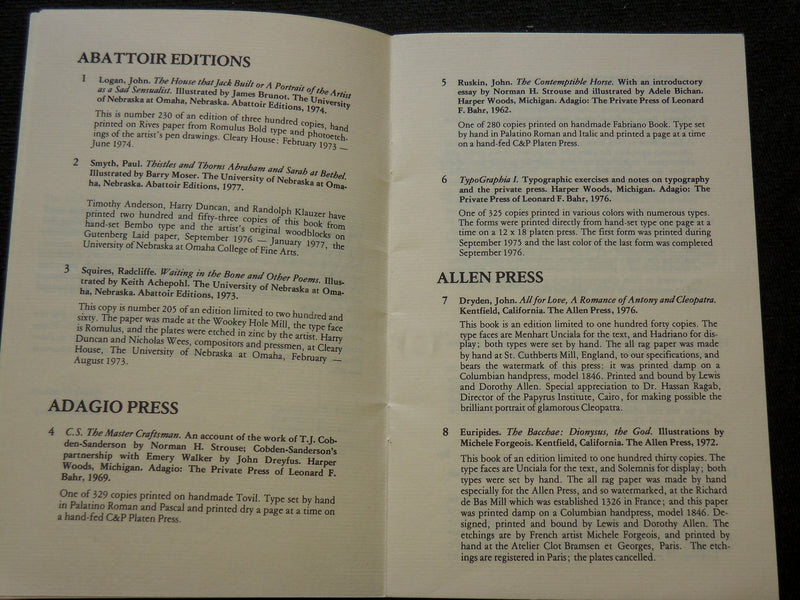 1981 PRIVATE PRESS PAMPHLETS SOFTCOVER BOOK LOT OF 2 - TYPOGRAPHY - J 6188