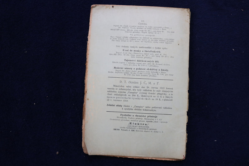 1918-1920 MATHEMATIKY A FYSIKY - CZECH TEXT - LOT OF 4 - O 3429