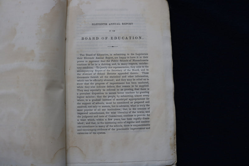 1848 MASSACHUSETTS BOARD OF EDUCATION ANNUARL REPORT SOFTCOVER BOOK - K 872