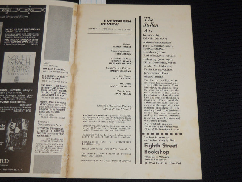 1963 JANUARY-FEBRUARY EVERGREEN REVIEW MAGAZINE - ANTONIN ARTAUD - SP 6008L