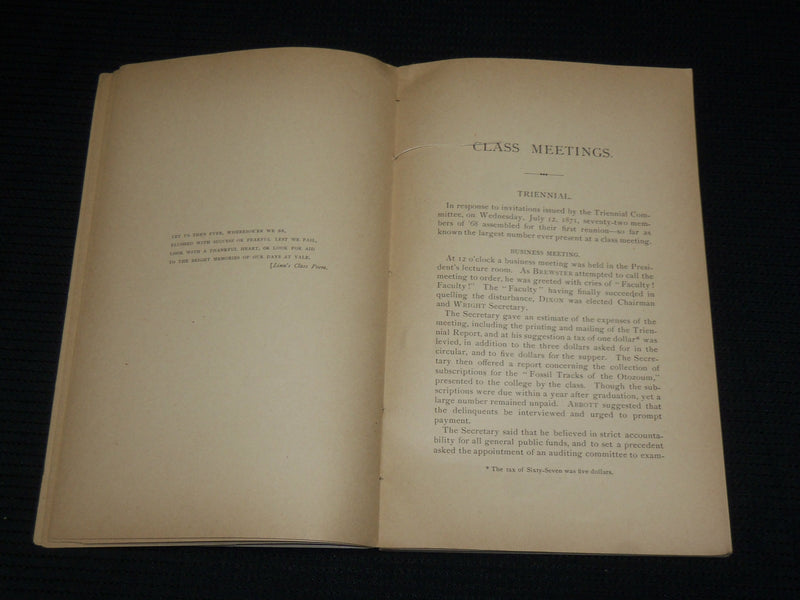 1878 YALE COLLEGE CLASS OF 1868 DECENNIAL MEETING - SOFTCOVER - J 6880