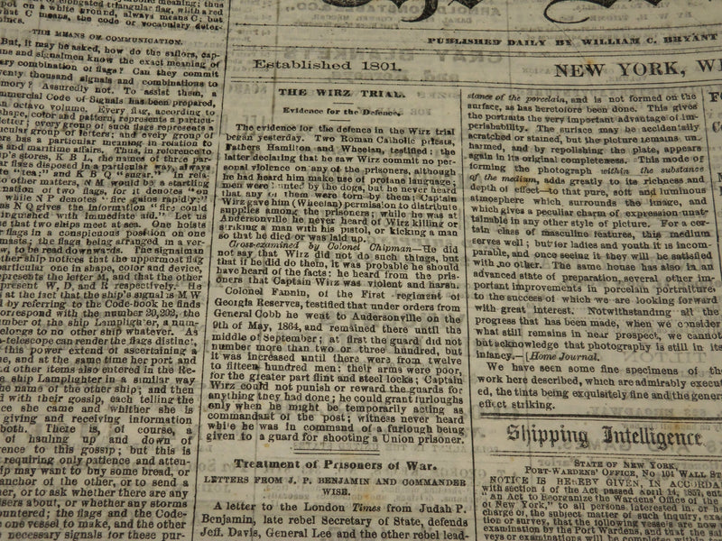 1865 SEPTEMBER 27 THE EVENING POST NEWSPAPER - WIRZ - PRIZE FIGHT - NP 4957