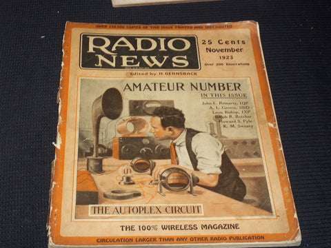 1923 NOVEMBER RADIO NEWS MAGAZINE - AUTOPLEX CIRCUIT FRONT COVER - E 5200