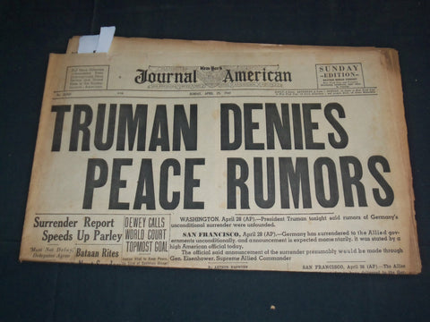 1945 APRIL 29 NY JOURNAL AMERICAN NEWSPAPER -TRUMAN DENIES PEACE RUMORS- NP 3510