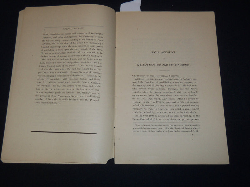 1881 WILLIAM USSELINX AND PETER MINUIT ACCOUNT BY JOSEPH J. MICKLEY - K 2093