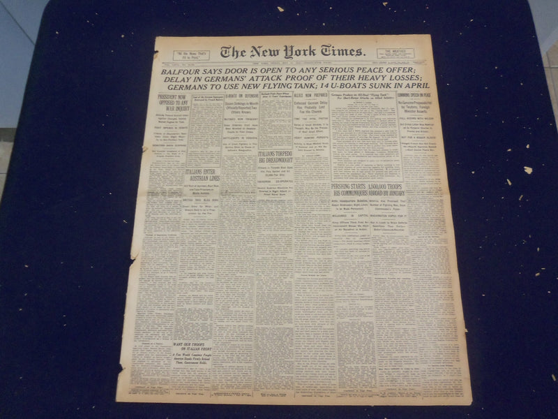 1918 MAY 17 NEW YORK TIMES - BALFOUR SAYS DOOR OPEN TO PEACE OFFER - NT 8197