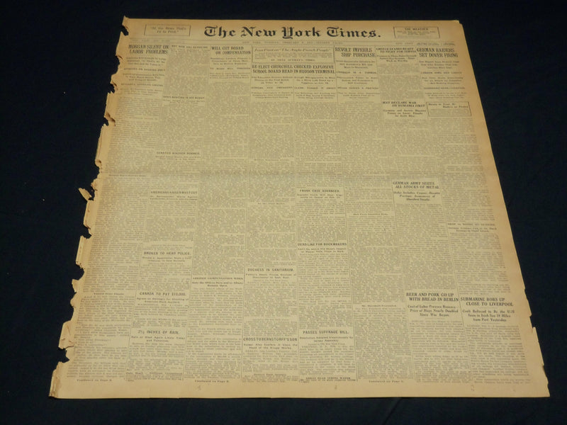 1915 FEBRUARY 2 NEW YORK TIMES - MORGAN SILENT ON LABOR PROBLEMS - NT 7763