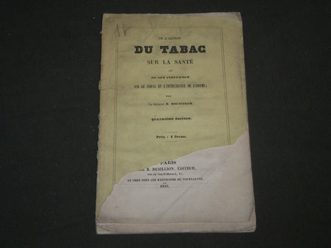 1843 DE L'ACTION DU TABAC SUR LA SANTE BOOK BY B. BOUSSIRON- FRENCH - J 4761