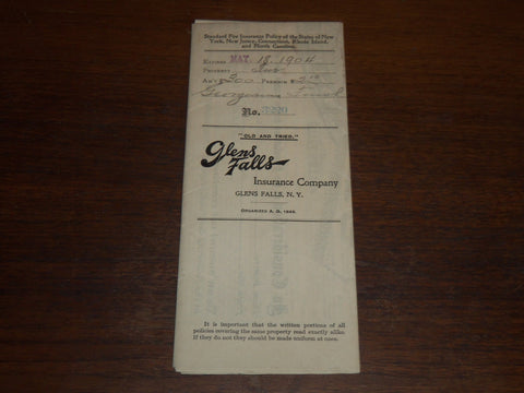 1904 GLENS FALLS INSURANCE POLICY - NEW YORK - K 1104