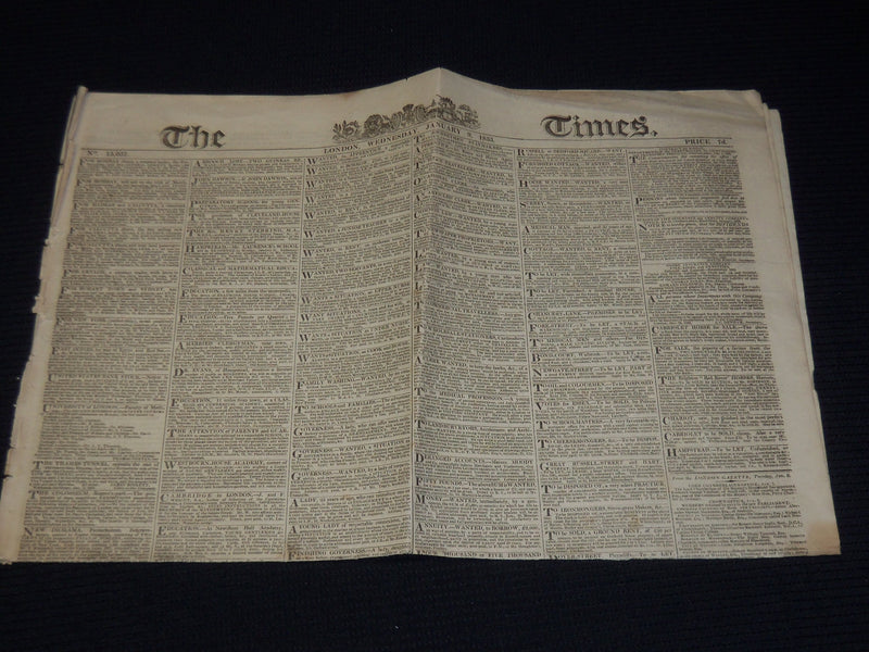 1833 JANUARY 9 THE LONDON TIMES NEWSPAPER - SWANSEA EARTHQUAKE - K 50