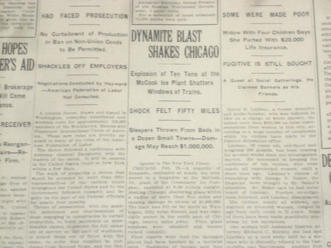 1922 FEBRUARY 25 NEW YORK TIMES - DYNAMITE BLAST SHAKES CHICAGO - NT 9019