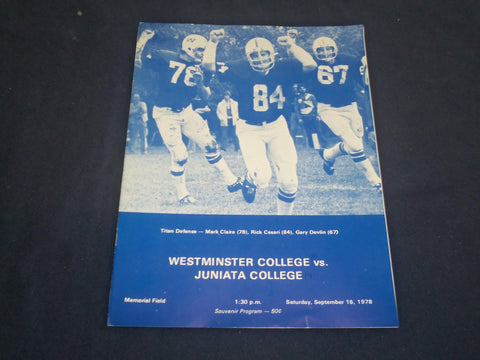 1978 SEP 16 WESTMINSTER COLLEGE AT JUNIATA COLLEGE FOOTBALL PROGRAM - ST 880V