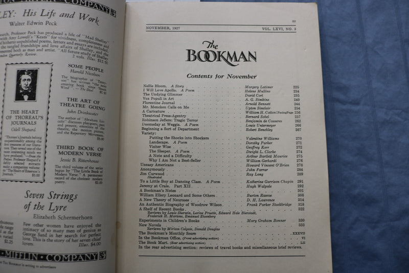 1927 NOVEMBER THE BOOKMAN SOFTCOVER BOOK - UPTON SINCLAIR STORY - K 3204