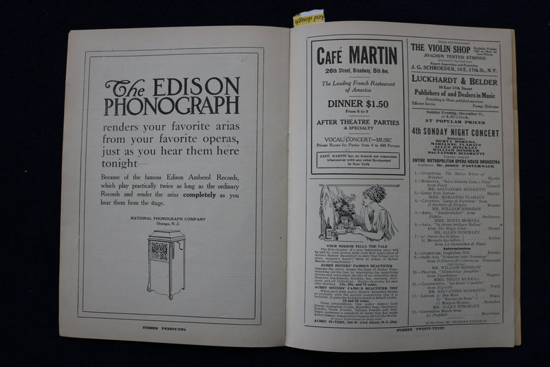 1910 DEC 10 METROPOLITAN OPERA HOUSE - FAUST PROGRAM - FARRAR-PODESTI - K 1609