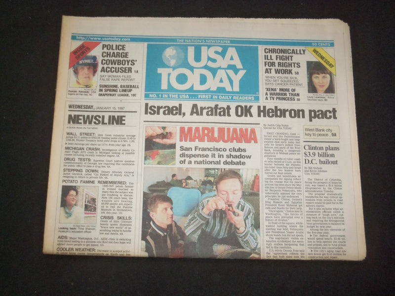 1997 JANUARY 15 USA TODAY NEWSPAPER - ISRAEL, ARAFAT OK HEBRON PACT - NP 7843