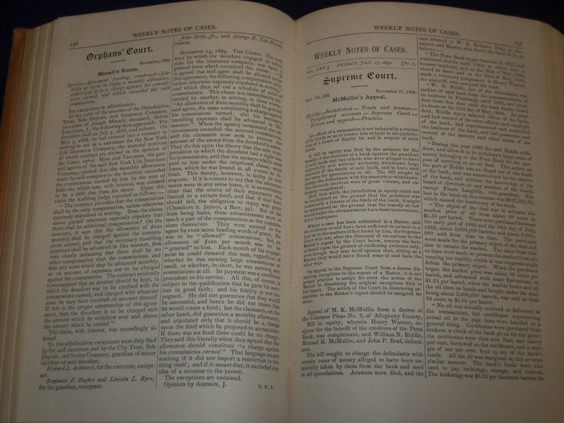1889-1896 WEEKLY NOTES OF CASES IN PENNSYLVANIA COURTS VOLUME LOT OF 3 - KD 2657