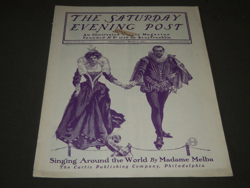 1901 MARCH 2 THE SATURDAY EVENING POST MAGAZINE - ILLUSTRATED COVER - SP 523