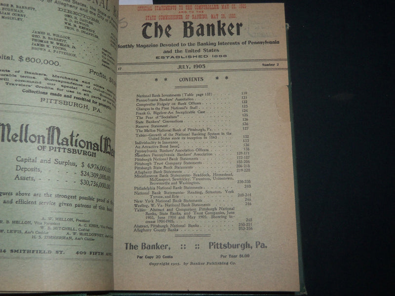 1905-1906 THE BANKER MAGAZINE OF PENNSYLVANIA BI-MONTHLY BOUND VOLUME - KD 5552