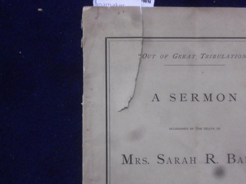1867 MRS. SARAH R. BAKER FUNERAL SERMON SOFTCOVER BOOKLET - ROXBURY - K 222