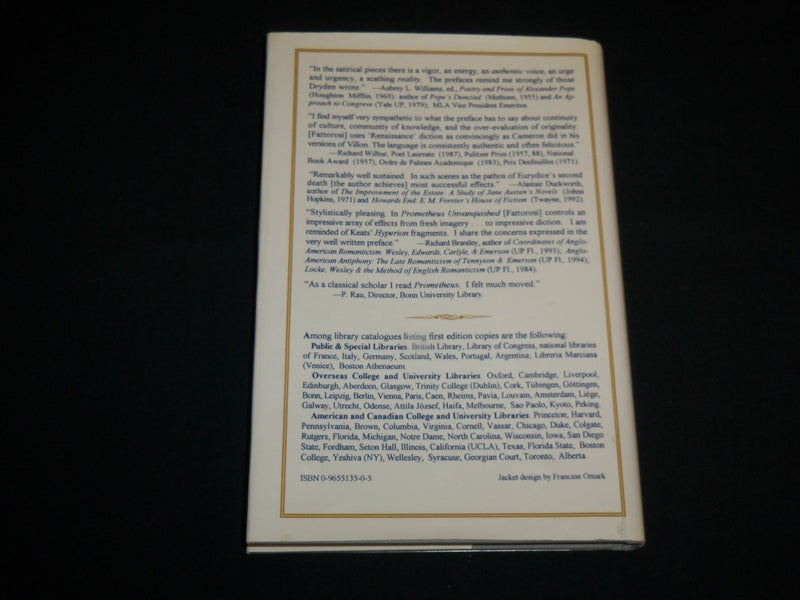 1996 THE GOLDEN LYRE PLAYS & SATIRES HARDCOVER BOOK BY L. J. FATTOROSI - KD 7100