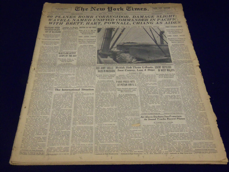 1942 JANUARY 4 NEW YORK TIMES - 60 PLANES BOMB CORREGIDOR, DAMAGE SLIGHT- NT 897