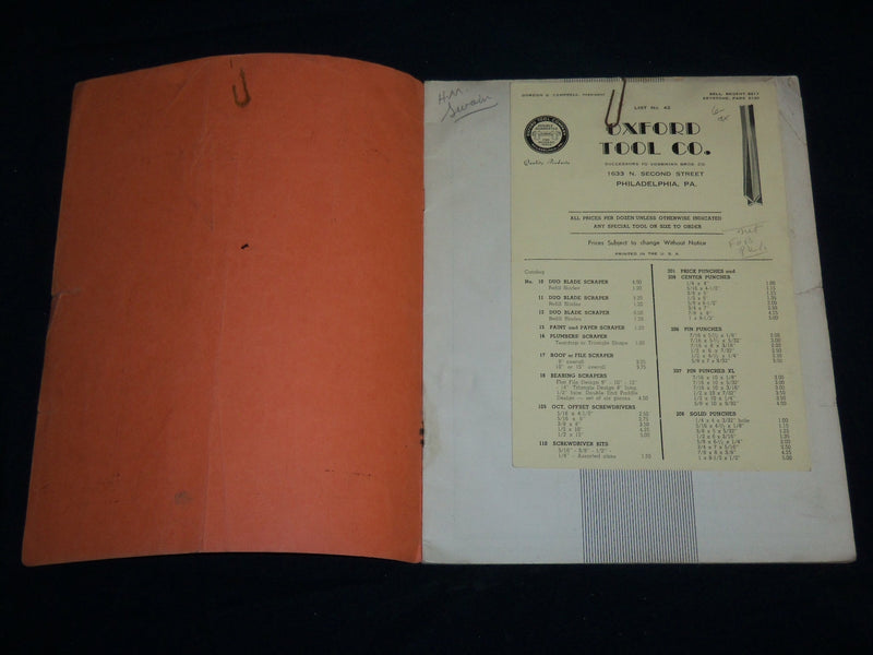 1930'S OXFORD TOOLS CO. CATALOGUE NO. 40 - PHILADELPHIA, PA - J 6644