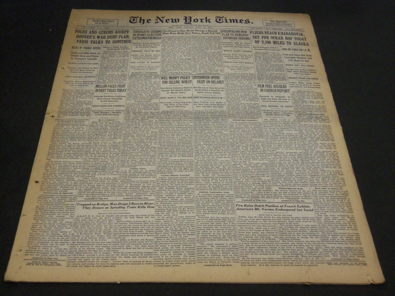 1931 JUNE 29 NEW YORK TIMES - RUTH'S 17TH HOMER HELPS YANKS WIN - NT 5008