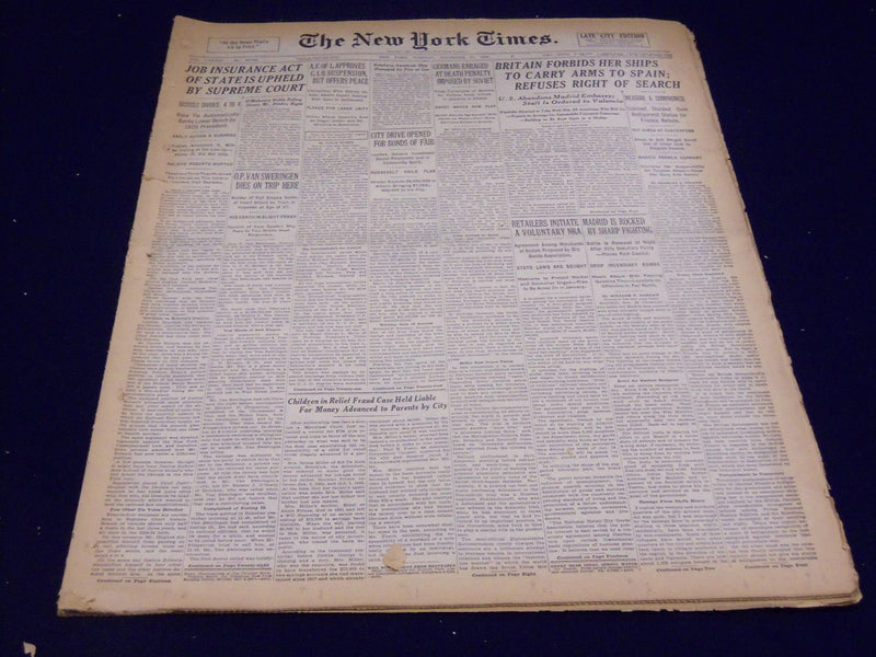 1936 NOV 24 NEW YORK TIMES - BRITISH FORBIDS HER SHIPS TO CARRY ARMS - NT 2085