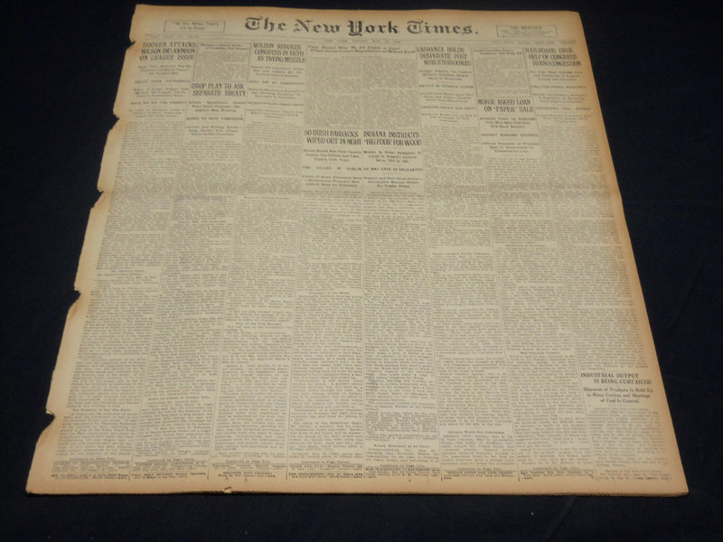 1920 MAY 14 NEW YORK TIMES - WILSON REBUKES CONGRESS IN VETO - NT 8676