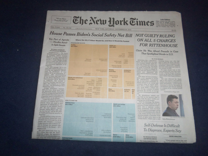 2021 NOVEMBER 20 NEW YORK TIMES - KYLE RITTENHOUSE NOT GUILTY ON ALL 5 CHARGES