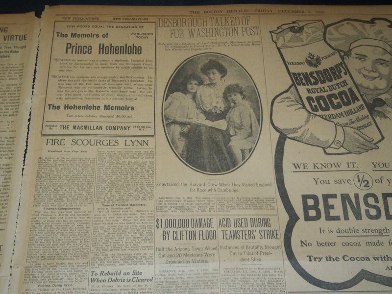 1906 DECEMBER 7 THE BOSTON HERALD - FIRE SWEEPS WEST LYNN MANY HEART - BH 116