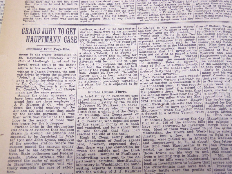 1934 SEPT 24 NEW YORK TIMES - GRAND JURY INQUIRY OPENS IN HAUPTMANN - NT 1676