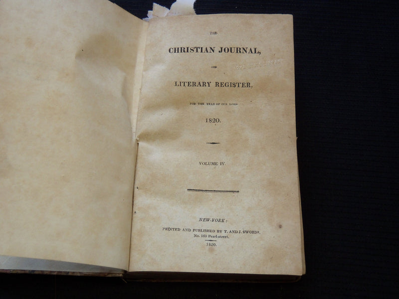 1820 THE CHRISTIAN JOURNAL AND LITERARY REGISTER VOLUME NO. 4 - KD 7670