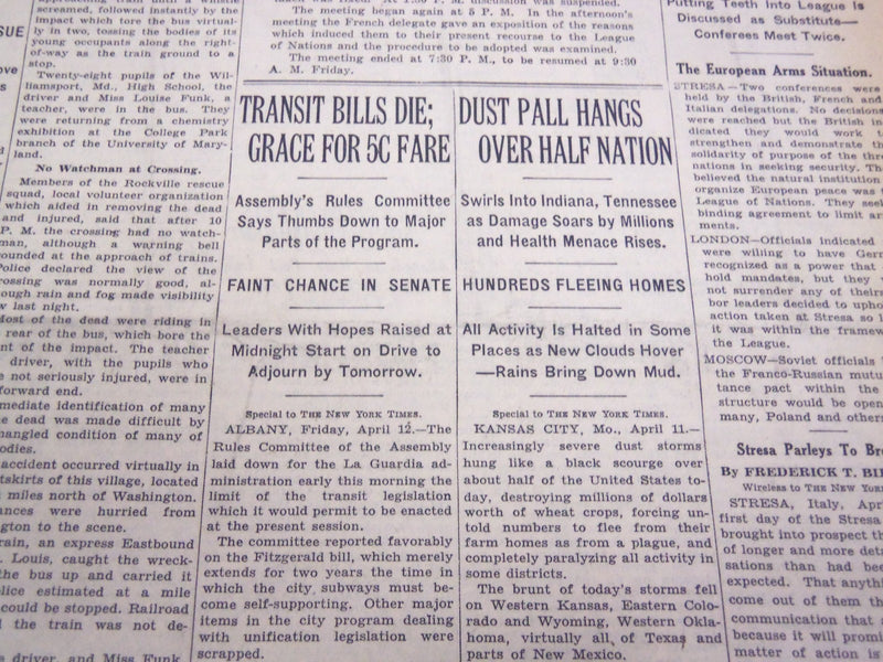1935 APRIL 12 NEW YORK TIMES - DUST PALL HANGS OVER HALF NATION - NT 4886