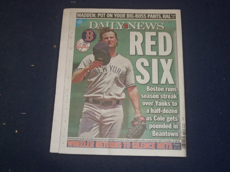 2021 JUNE 28 NEW YORK DAILY NEWS NEWSPAPER - RED SOX SWEEP YANKEES, 6 IN A ROW