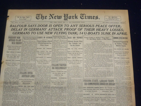 1918 MAY 17 NEW YORK TIMES - BALFOUR SAYS DOOR OPEN TO PEACE OFFER - NT 8197