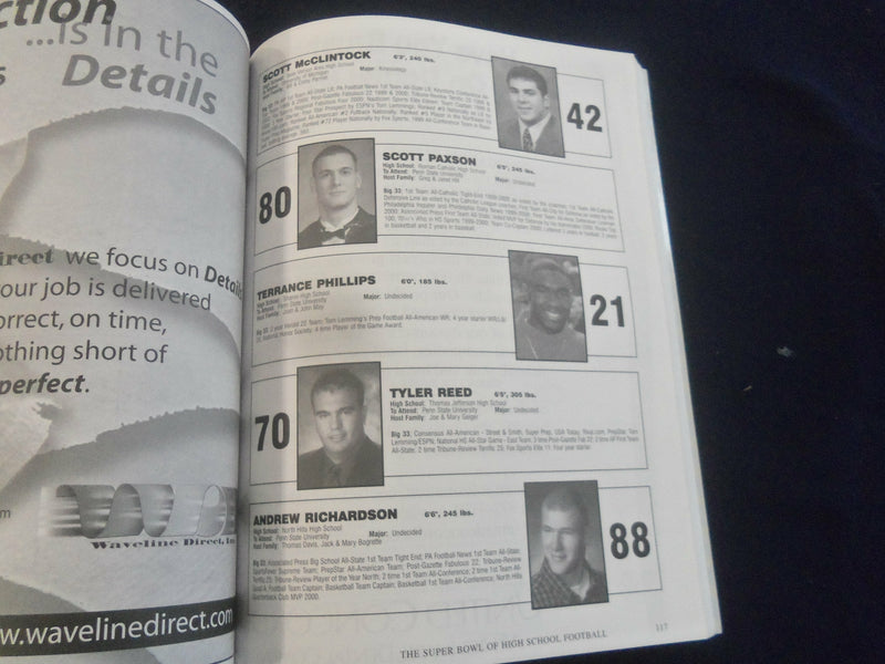 2001 JULY 21 BIG 33 FOOTBALL CLASSIC PROGRAM- PENNSYLVANIA VS OHIO - ST 4878B