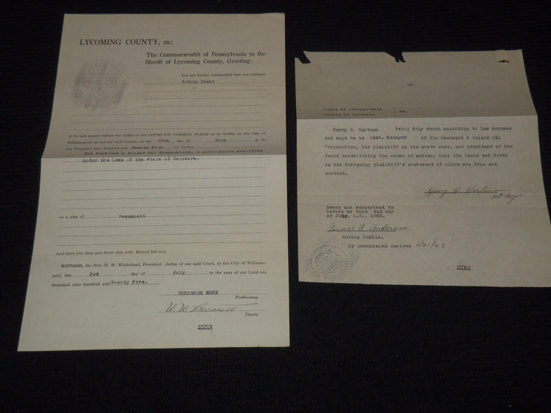 1909-1925 OFFICIAL DOCUMENTS LOT OF 10 - MASSACHUSETTS - PENNSYLVANIA - K 3387