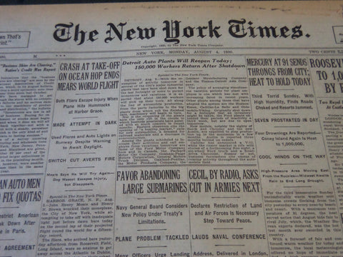 1930 AUGUST 4 NEW YORK TIMES - DETROIT AUTO PLANTS WILL OPEN TODAY - NT 5697