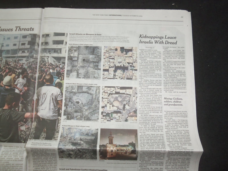 2023 OCTOBER 10 NEW YORK TIMES - ISRAEL ORDERS SIEGE; HAMAS ISSUES THREATS