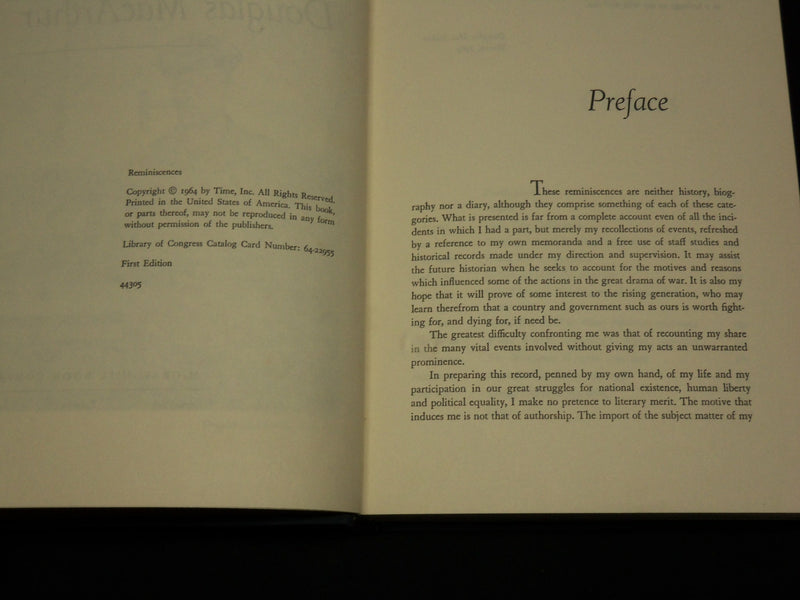 1964 REMINISCENCES DOUGLAS MACARTHUR HARDCOVER BOOK - FIRST EDITION - KD 6499