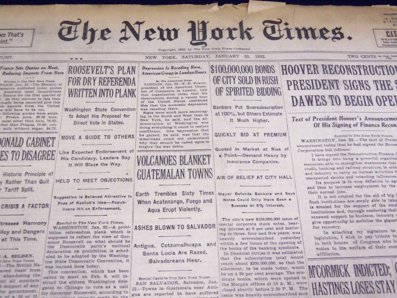 1932 JULY 23 NEW YORK TIMES - VOLCANOES BLANKET GUATEMALA - NT 4077