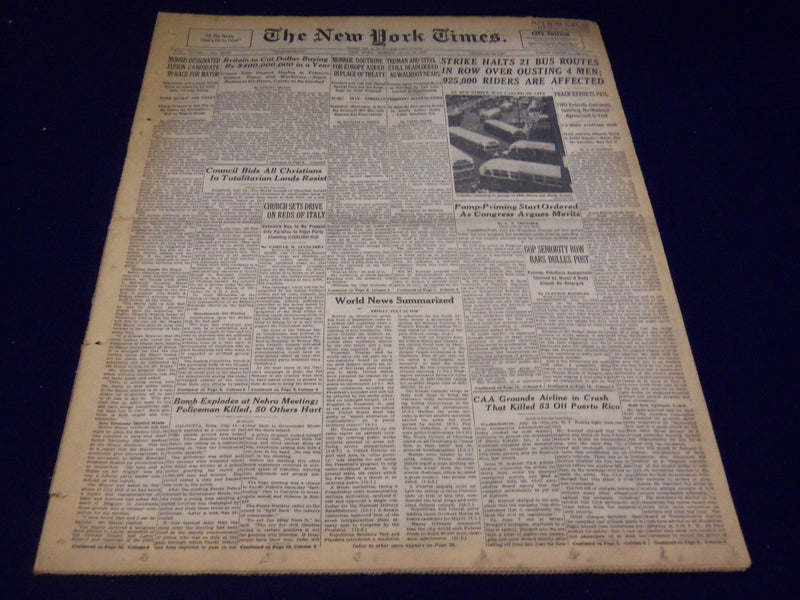 1949 JULY 15 NEW YORK TIMES - STRIKE HALTS 21 BUS ROUTES - NT 2651