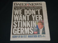 2020 JUNE 25 NEW YORK DAILY NEWS NEWSPAPER - WE DON'T WANT YER STINKIN' GERMS
