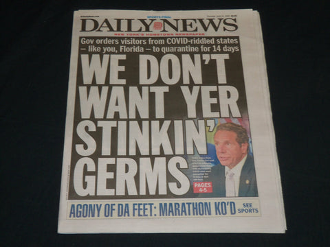 2020 JUNE 25 NEW YORK DAILY NEWS NEWSPAPER - WE DON'T WANT YER STINKIN' GERMS