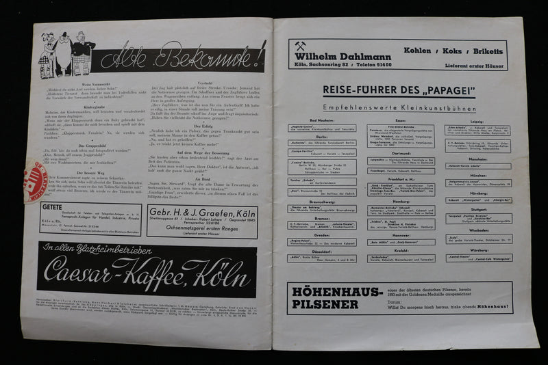 1938 APRIL DER PAPAGEI PROGRAMM ZEITSCHRIFT PROGRAM - GERMAN - K 2280